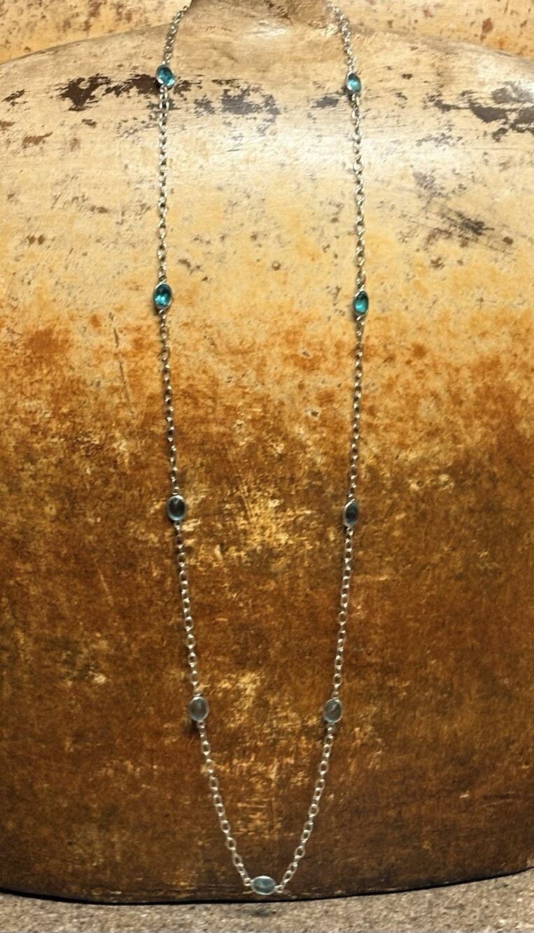 Nicky Butler Station Necklace Sterling Silver & Blue Apatite Stones 30 Inch